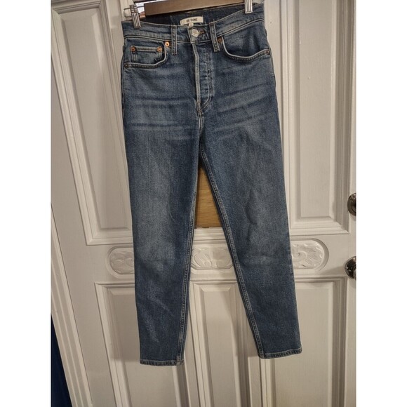 Redone Womens High Waist Button Fly Slim Ankle Jeans Pants Blue Size 24 - Picture 1 of 9